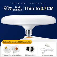 UFO LED 灯泡，创新型可拆卸灯头设计，18W、24W、36W、50W LED 吸顶灯泡，平板 LED 灯泡，适用于家庭照明、车库、车间、地下室的底座，易于安装的节能 LED 灯，带折叠 E26 - 白光 - 查看 3