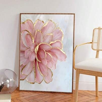 1pc/Set Pink Peony Flower With Gold Accents Canvas Wall Art Paintings,Modern Nordic Decorative Wall Art For Bedroom, Living Room, Office,No Frame Include,Poster Gifts Birthday Graduation