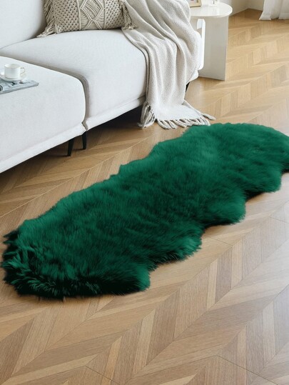 1PC Zachte Faux Fur Vloerkleed Dark Groen Fluffy Area Living Room,Bedroom Floor, Machine Washable, Stoel Couch ,Sofa Hoes ,Bedroom Bedside,Luxurious Moderne Home view 3