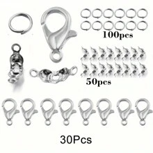 180 cái/gói Bộ dụng cụ làm đồ trang sức DIY 4 màu, có móc khóa, vòng nhảy, đầu nối, cho vòng tay và vòng cổ - Kẹp tôm hùm + khóa bọc + vòng nhảy - Xem 1