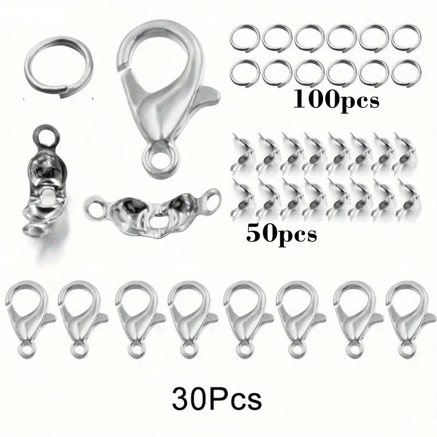 180 cái/gói Bộ dụng cụ làm đồ trang sức DIY 4 màu, có móc khóa, vòng nhảy, đầu nối, cho vòng tay và vòng cổ - Kẹp tôm hùm + khóa bọc + vòng nhảy - Xem 1