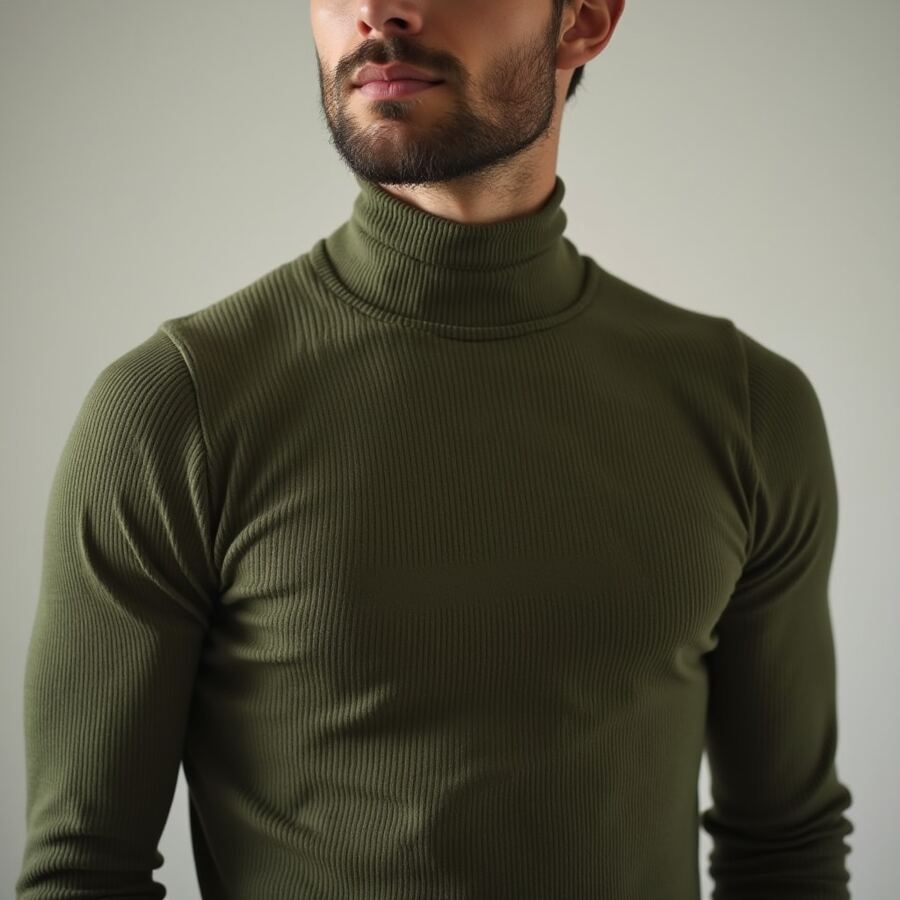 Cacharrel Men's Cold Weather Blouse Sweater Long Sleeve Ribbed T-Shirt High Neck Second Skin Slim - 軍綠色 - 查看 1