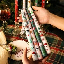 2pcs, 25cm/9.84in Christmas Long Stem Smokeless Printed Soy Wax Candles, Suitable For Various Holiday Decorations, Holiday Gifts, Holiday Celebrations, Home Decor Candles, And Lighting Candles. - Multicolor - View 8