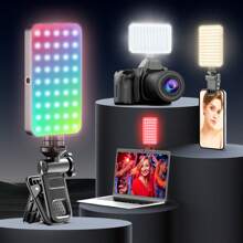 自拍环形灯 129 RGB 可充电夹子填充视频会议灯带前后夹,可调节 3 种灯光模式和 RGB 多级调光,适用于手机、iPhone、Android、iPad、笔记本电脑,适用于化妆、手机摄影、自拍、Vlog - 彩色 - 查看 2