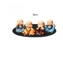 5pcs Cartoon Mini Buddha Bead New Four Unwise Monk Figurines Decor, Silicone Non-Slip Pads, Resin Statuettes, Cute Car Interior Decorations, For Bookshelf, Living Room, Office, Cabinet, Desk, Foyer, Room, Home Decor Best Gifts Birthday Graduation