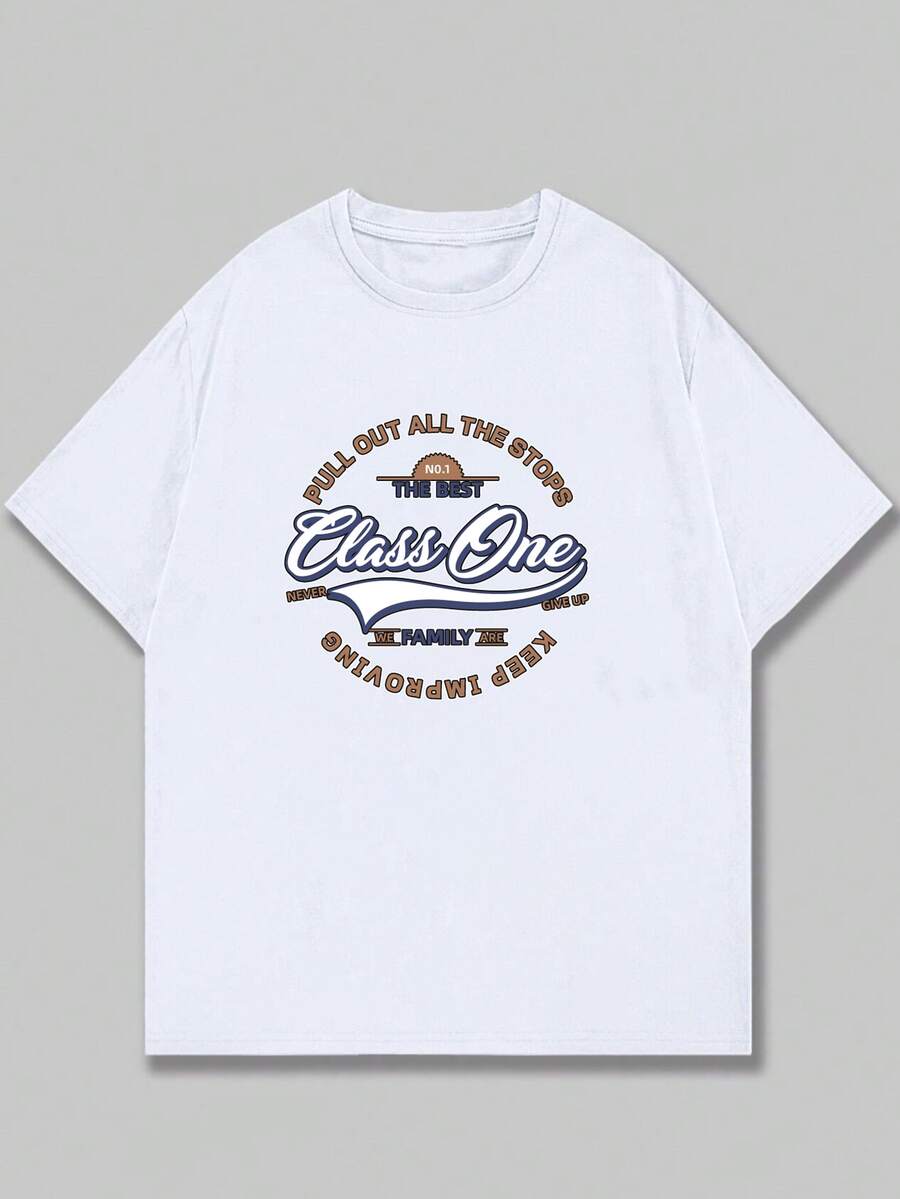 Class One T-Shirt Men's Cotton Shirt Premium Print Casual Comfort - 白色 - 查看 1