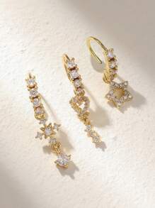 3 件/套奢华铜材质长心形和穿孔鼻环，适合女性在圣诞节、情人节、万圣节以及日常佩戴情人节、妈妈、母亲、母亲节、礼物 - 金黃色 - 查看 2