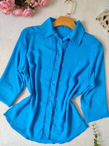 Women's Dress Shirt 3/4 Sleeve Dune Fabric - 藍色 - 查看 5