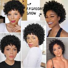 3-Inch Short Faux Locs Wig, African Curly Braided Hairstyle Synthetic Wig For Women, Natural Black - Black - View 5