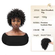3-Inch Short Faux Locs Wig, African Curly Braided Hairstyle Synthetic Wig For Women, Natural Black - Black - View 6