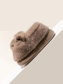 1 双卡通 EVA 鞋底设计平跟毛绒保暖拖鞋，适合幼儿，适合秋冬季 - 棕色 - 查看 5