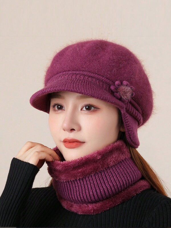 Middle-Aged & Elderly Women's Warm Ear Protection Knitted Hat, Knitted, Autumn/Winter