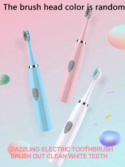 Electric Toothbrush Set, Automatic Adult Couples Model, Suitable For Home Or Travel Use, Random Brush Head Color, Battery Operated