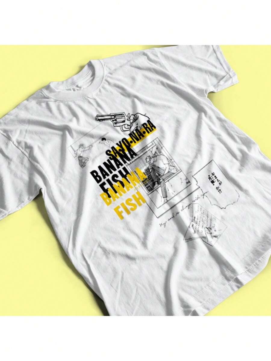 Banana Fish T-Shirt Japanese Anime Manga Geek Nerd Shirt Blouse Unisex Male Female 100% Cotton Top Premium Streetwear New Release Fast Shipping Various Colors!! Plus Size - Blanco - Ver 1