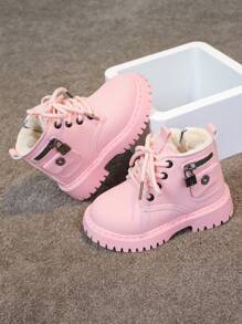 Botas de estilo británico para bebés/niños pequeños, zapatos para niñas bebés, zapatos de invierno, zapatos para caminar de niños, calzado para bebés - Rosa - Ver 4