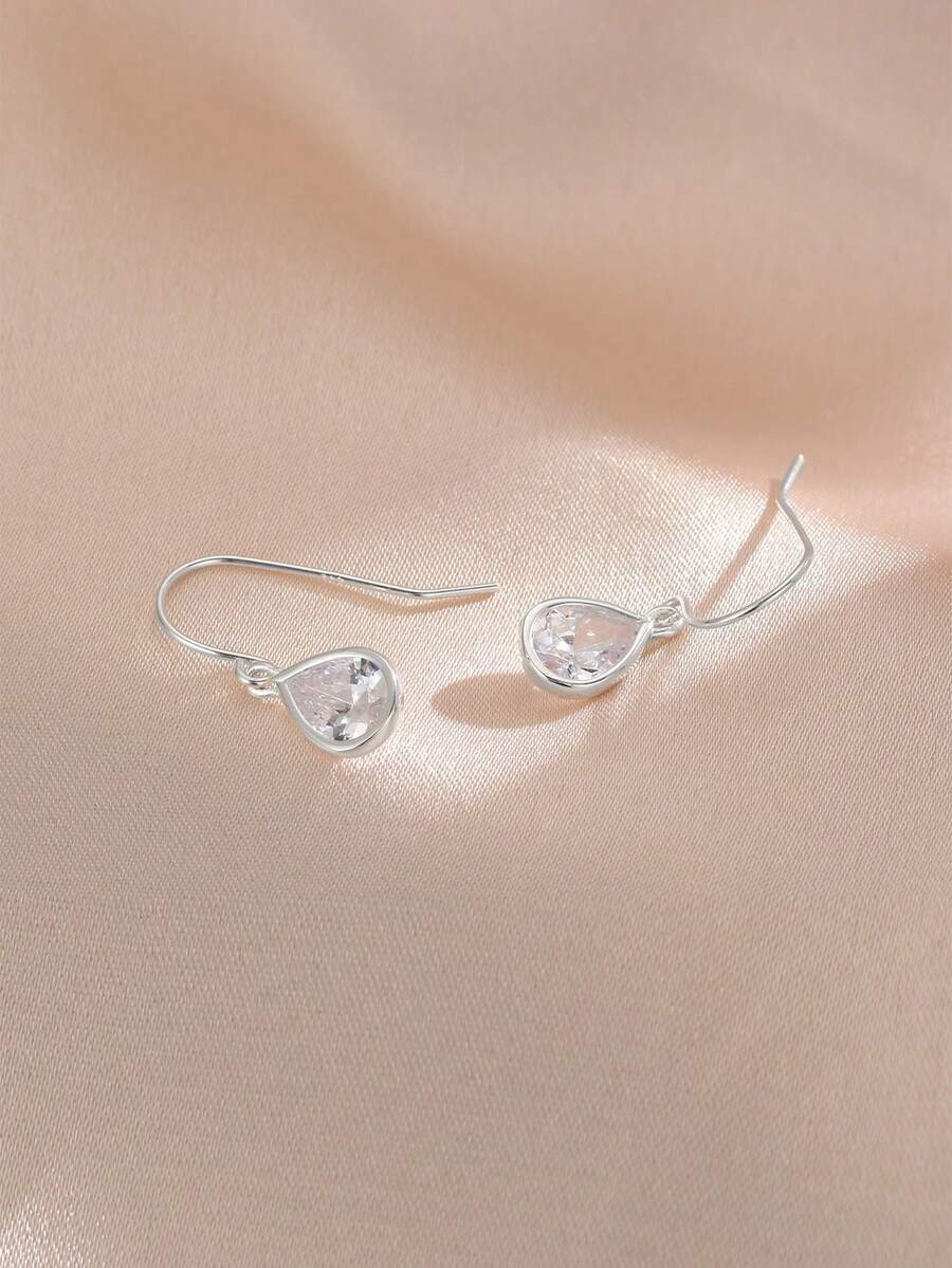 S925 银水滴吊坠耳环，女士防过敏珠宝礼品套装 - 銀色 - 查看 1