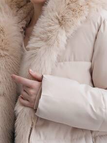 ZIAI High End Detachable Large Fur Collar Hooded Women's Winter Short Padded Coat - Apricot - View 7