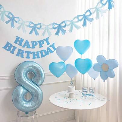 1件芭蕾舞风格蝴蝶结三角旗，公主生日派对背景墙装饰，氛围装饰（粉色，蓝色）