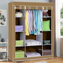 PRACTICAL FABRIC CANVAS WARDROBE HANGING RAIL SHELVING CLOTHES STORAGE CUPBOARD - Gray - View 9