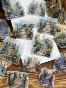 15张/包 复古大号贴纸套装，包含栅栏、花卉、花径、日记、剪贴簿、装饰贴纸，适合返校季剪贴簿，趣味贴纸，笔记本电脑贴纸，Kindle手机贴纸 - 彩色 - 查看 6