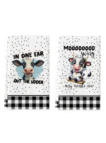 2 paquetes de trapos de cocina contemporáneos de microfibra - con tema de granja de vacas de dibujos animados - tela de punto absorbente y resistente al desvanecimiento para la cocina, cocinar, hornear, regalos de inauguración de la casa - trapos de té ovalados lavables a máquina