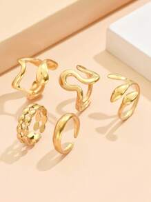 5pcs/Set Asymmetrical Line Design Open Rings, Casual Geometric Multi-Element Adjustable Stainless Steel Rings For Women, Party Wear - Ring Set - View 10