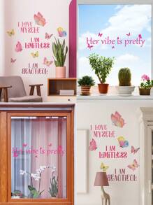 1pc Slogan Graphic Wall Sticker,Stickers,Wall Decal, Vinyl Decal For Home Decorations,Spring Decoration Items Refresh Your Home,Rama Decoration Stickers Gifts Birthday Graduation - Pink - View 1
