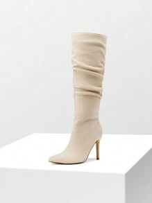 Knee High Boots For Women, Pointed Toe Stiletto High Heel Slouchy Suede Sexy Comfortable All-Day Wear For Dating And Party Tall Boots - 米色 - 查看 4