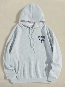 女士落肩标语印花连帽衫、长袖上衣