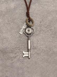 時尚流行男士標語細節矩形和鑰匙吊飾項鍊合金，適合珠寶禮物和時尚外觀 - 銅色 - 查看 14