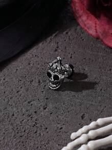 1 件不锈钢复古骷髅和骨头图案朋克风格男女通用耳钉，时尚高端身体穿孔耳环，适合日常佩戴 - 銀色 - 查看 14