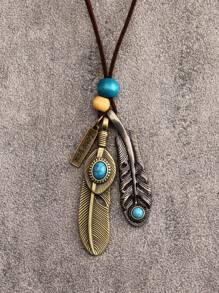 Turquoise Decor Feather Charm Necklace