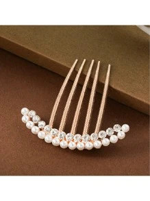 2pcs/1pc Ladies' Alloy Faux Pearl Hair Clip Comb, Rhinestone Edge Comb, Elegant Daily Hair Accessories, Bridal Hair Accessories, Hairpin Clip, Antique Style Combs For Hair Side Comb