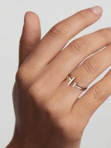 1 Bague En Argent Sterling 925 En Forme De L, Accessoire De Mode Pour Superposition, Cadeau Élégant - Argent - Voir 2