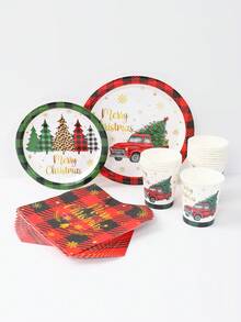 Bộ đồ ăn dùng một lần chủ đề Giáng sinh 40 món/bộ, họa tiết xe cây thông Noel cho 8 người, bao gồm 8 đĩa giấy 7 inch, 8 đĩa giấy dùng một lần 9 inch, 8 cốc giấy dùng một lần, 16 khăn ăn dùng một lần cho vật dụng trang trí tiệc gia đình ngày lễ Giáng sinh, đồ trang trí Giáng sinh, Halloween, đồ trang trí Halloween - xe cây thông giáng sinh - Xem 7