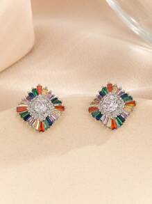 1 Paar luxuriöse geometrische kubische Zirkonia Kupfer Ohrstecker, stilvolle Gestaltung geeignet, Party, Fest und Alltag von Frauen