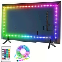 PSTAR 1 طقم شريط إضاءة LED مُشغل بواسطة USB مع جهاز تحكم عن بُعد ب- 24 مفتاح، قابل للتعديل للألوان، له ظهر لاصق، مناسب للتلفزيون وشاشات الكمبيوتر والاحتفالات وغرفة النوم وديكور المنزل