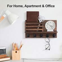Key Holder For Wall – Decorative Wooden Mail Holder And Key Shelf With Drawer, Mounting Hardware, Installation Guide – Paulownia Wood With 5 Metal Key Hooks - 5 Hooks - View 7