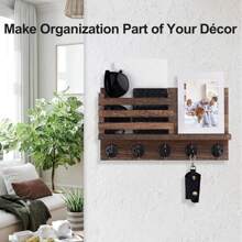 Key Holder For Wall – Decorative Wooden Mail Holder And Key Shelf With Drawer, Mounting Hardware, Installation Guide – Paulownia Wood With 5 Metal Key Hooks - 5 Hooks - View 6