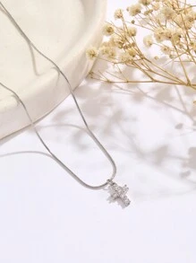 Nooxian 1 件女式方晶锆石吊坠项链 - 銀色 - 查看 2