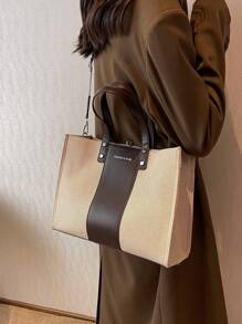 Letter Graphic Two Tone Top Handle Bag - Multicolor - View 6