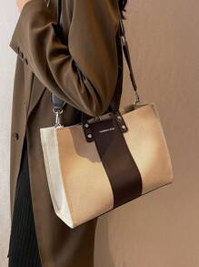 Letter Graphic Two Tone Top Handle Bag - Multicolor - View 5