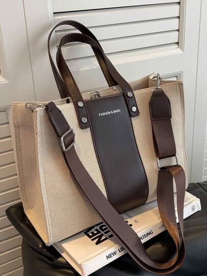 Zweifarbiges Griff Tasche mit Buchstaben Grafik