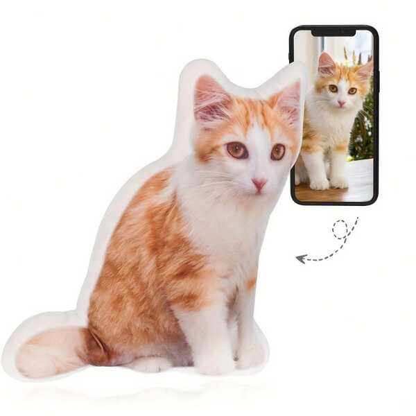Almohada de mascota destacada - Cojín impreso a doble cara personalizado - Muñeco de peluche en forma de gato y perro DIY, Almohada de poliéster con estampado animal creativo, Juguete suave conmemorativo de mascotas, Adecuado para decoración de sofá y cama, Regalo de Navidad