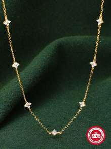 1 件时尚简约纯银手工镶嵌宝石吊坠项链，彰显时尚魅力，珠宝，适合女性日常佩戴、派对佩戴、周年纪念佩戴、婚礼订婚新娘珠宝