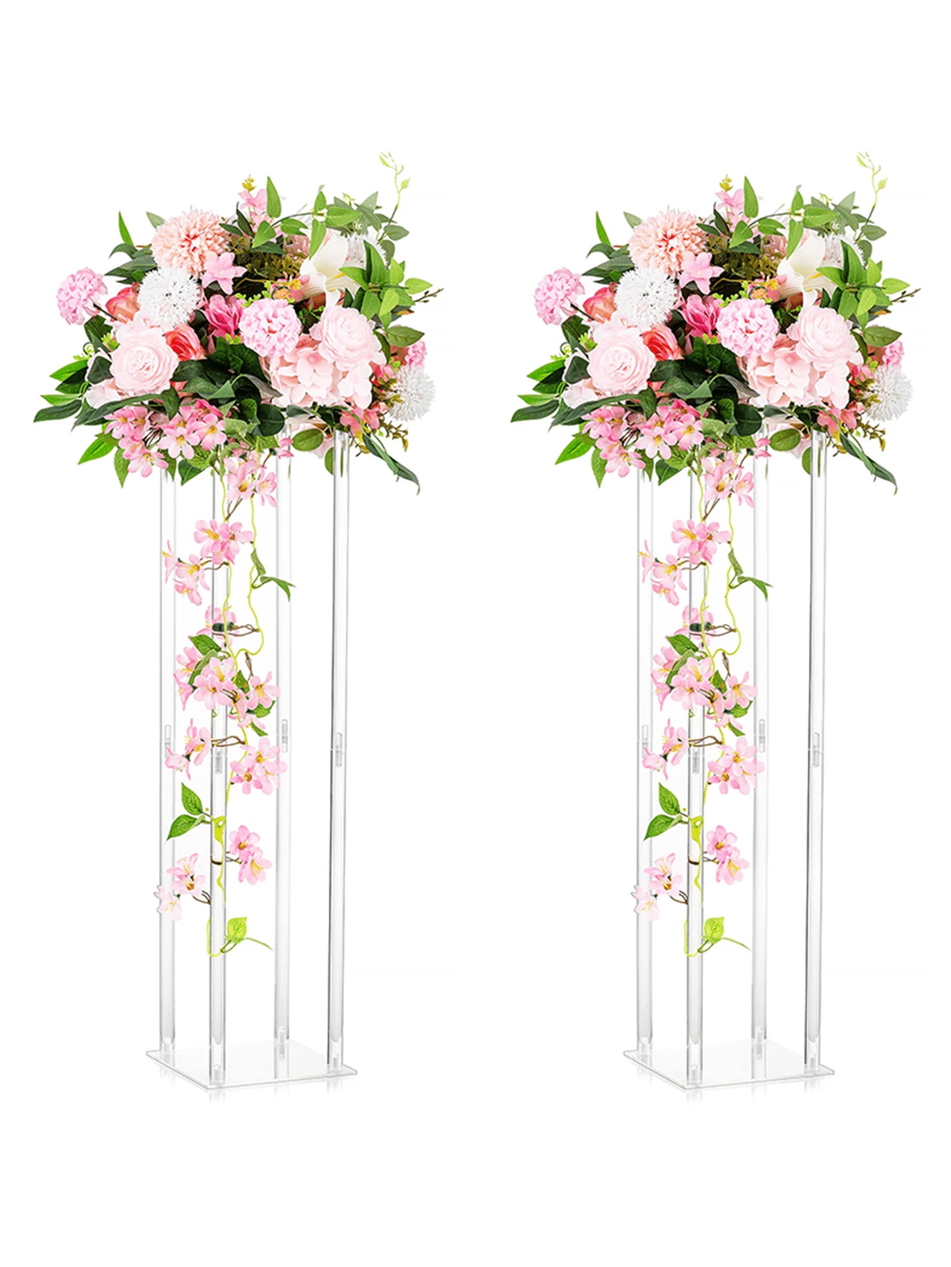 Acrylic Vases Wedding Centerpieces For Tables,Clear Column Flower Stand, 31.5in Tall Flower Vases For Centerpieces, Geometric Vases For Centerpieces Bulk, Birthday Party, Home Decor, And Halloween Decorations - 兩種類型的數量 - 查看 1