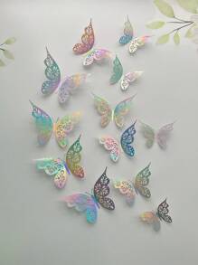 1 Set 12pcs Hollow Out 3D Butterfly Sticker,Colorful Butterfly Wall Decorations For Living Room And Bedroom,Stickers,Wall Decal, Vinyl Decal For Home Decorations,Spring Decoration Items Refresh Your Home,Rama Decoration Stickers - Multicolor - View 7