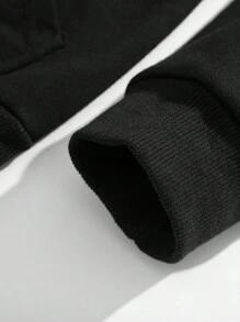 Bộ 2 món/Bộ quần áo thể thao tập luyện thường ngày bằng vải nỉ màu trơn có mũ trùm đầu và quần nỉ có dây rút, bộ ấm áp cho mùa xuân thu đông - màu đen - Xem 9