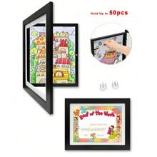 SURELIFE 1pc Kids Artwork Display Frame A4 21x30cm For Child's Art Storage School Artwork Display Classroom Archive Wall Art Front Opening Picture Frame Home Decor - Black - View 12