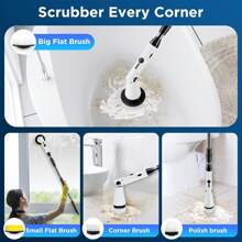 Electric Spin Scrubber, Bathroom Cleaner, Power Shower Cleaning Brush With Extendable Handle & 4 Brush Heads, Shower Scrubber For Bathtub Tile Grout Kitchen Window And Floor - 黑色 - 查看 4
